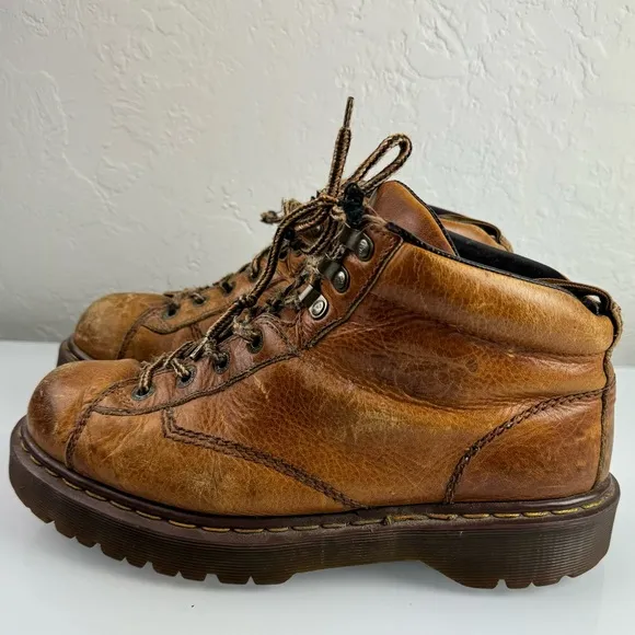 Dr Doc Martens Work Boots Tie Saxon‎ Grizzly Leather Chestnut Tan Brown Heavy