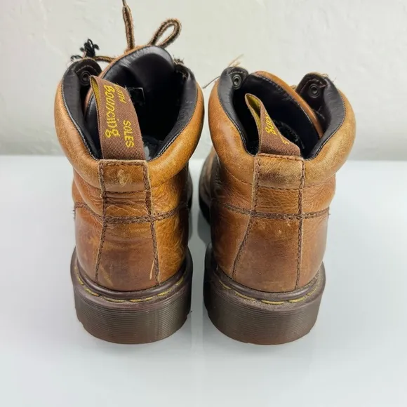 Dr Doc Martens Work Boots Tie Saxon‎ Grizzly Leather Chestnut Tan Brown Heavy