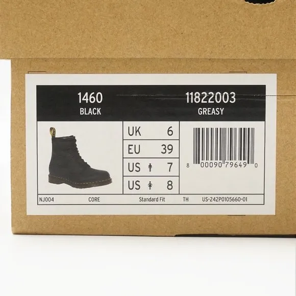Dr Marten 1460 Greasy Black Lace-Up Boots in box