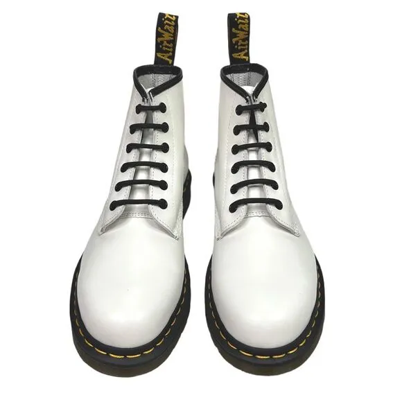 Dr. Martens 101 Yellow Stitch White Leather Boots - Size 8M / 9W