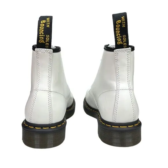 Dr. Martens 101 Yellow Stitch White Leather Boots - Size 8M / 9W