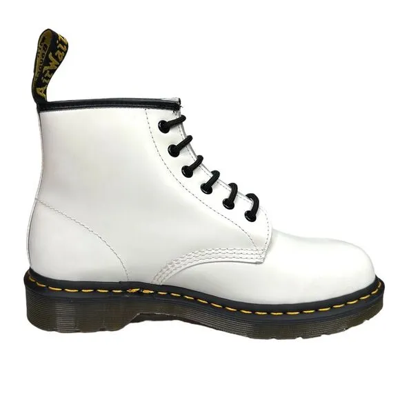 Dr. Martens 101 Yellow Stitch White Leather Boots - Size 8M / 9W