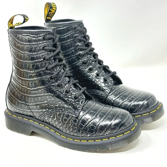 Dr. Martens 1460 Gunmetal Wild Croc Emboss Lady’s Boots..