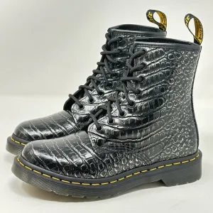 Dr. Martens 1460 Gunmetal Wild Croc Emboss Lady’s Boots..