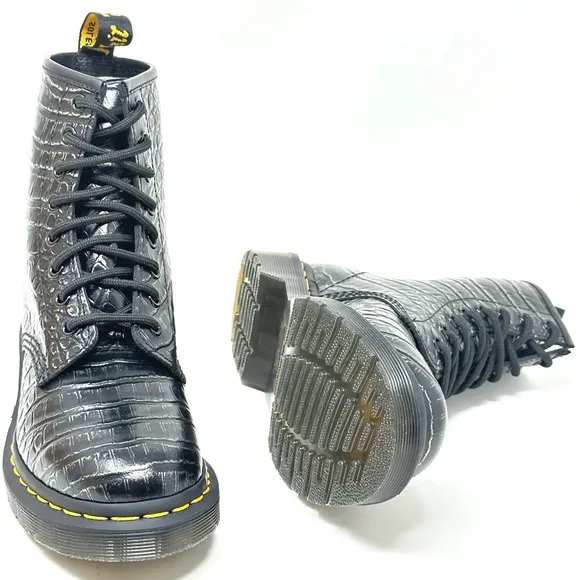 Dr. Martens 1460 Gunmetal Wild Croc Emboss Lady’s Boots..