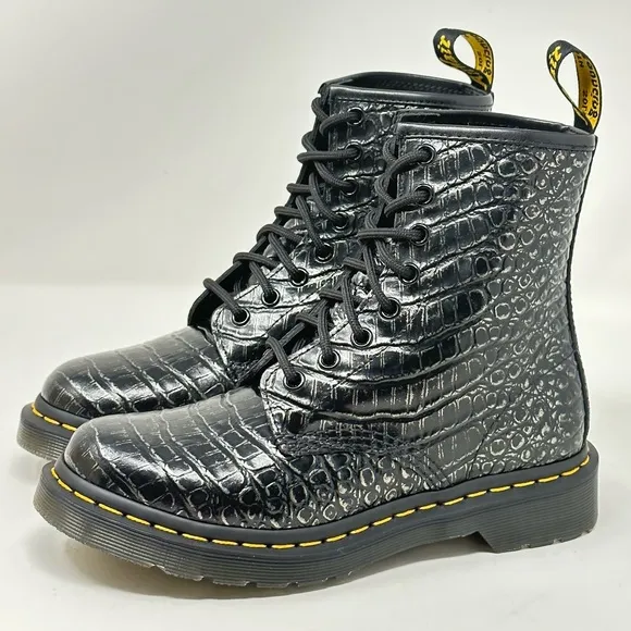 Dr. Martens 1460 Gunmetal Wild Croc Emboss Lady’s Boots..