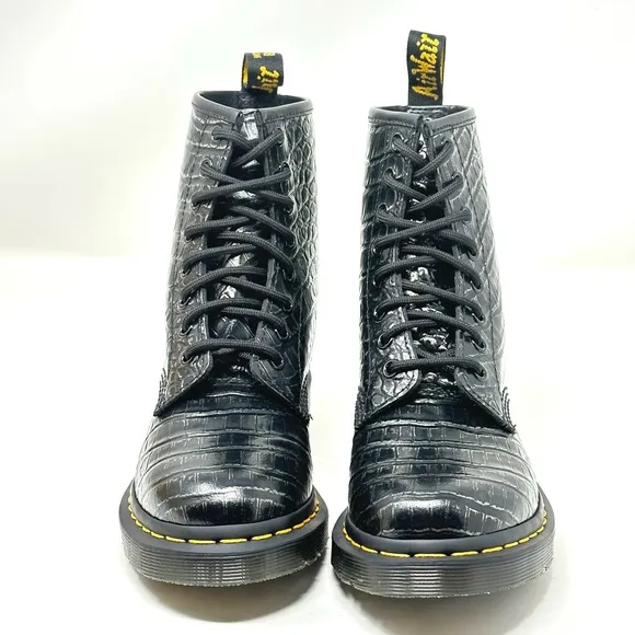 Dr. Martens 1460 Gunmetal Wild Croc Emboss Lady’s Boots..