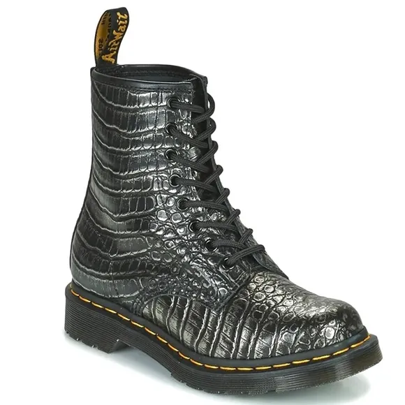 Dr. Martens 1460 Gunmetal Wild Croc Emboss Lady’s Boots..