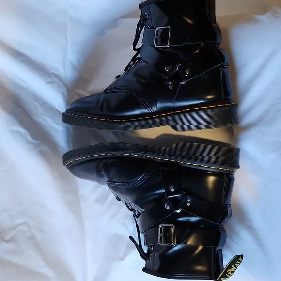 Dr. Martens 1460 Harness Black Polished Smooth Leather Lace Up Boot