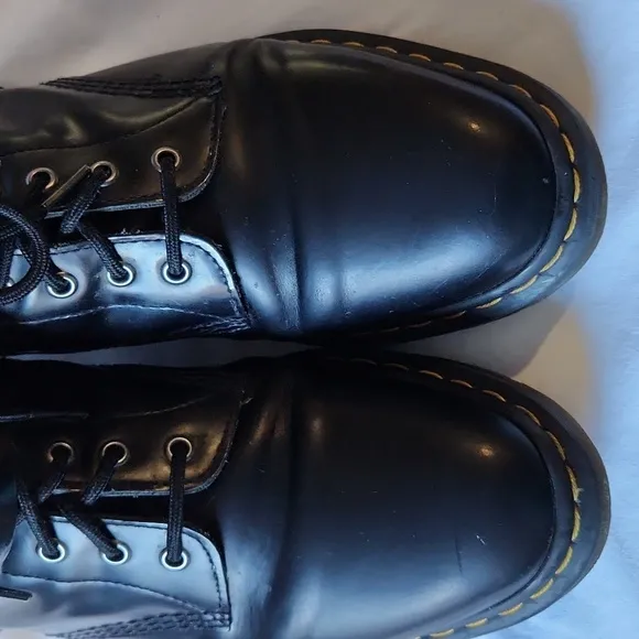 Dr. Martens 1460 Harness Black Polished Smooth Leather Lace Up Boot