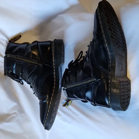 Dr. Martens 1460 Harness Black Polished Smooth Leather Lace Up Boot
