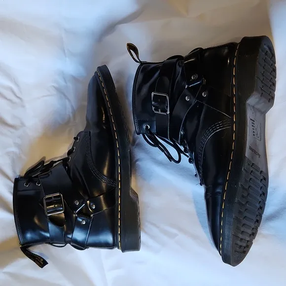 Dr. Martens 1460 Harness Black Polished Smooth Leather Lace Up Boot