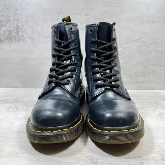 Dr Martens 1460 Smooth Leather 8-Eye Lace Up Boots - Women's Size 7 - Blue