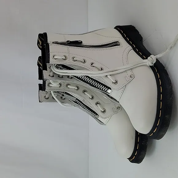 Dr. Martens 1460 Twin Zip Lace Up White Leather Women's Ankle Boots