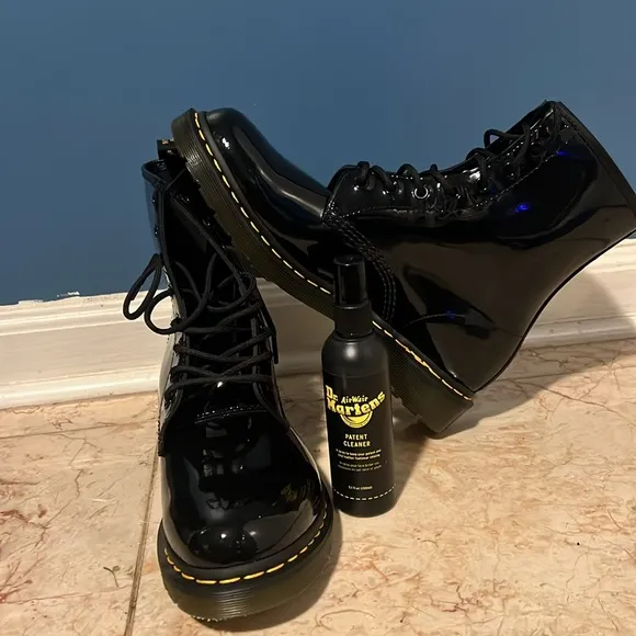 Dr. Martens 1460 Women's Patent Leather Lace Up Boots &amp; patent cleaner