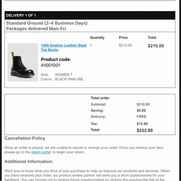 Dr. Martens Black 1460 Analine Leather Boots Women Size 7