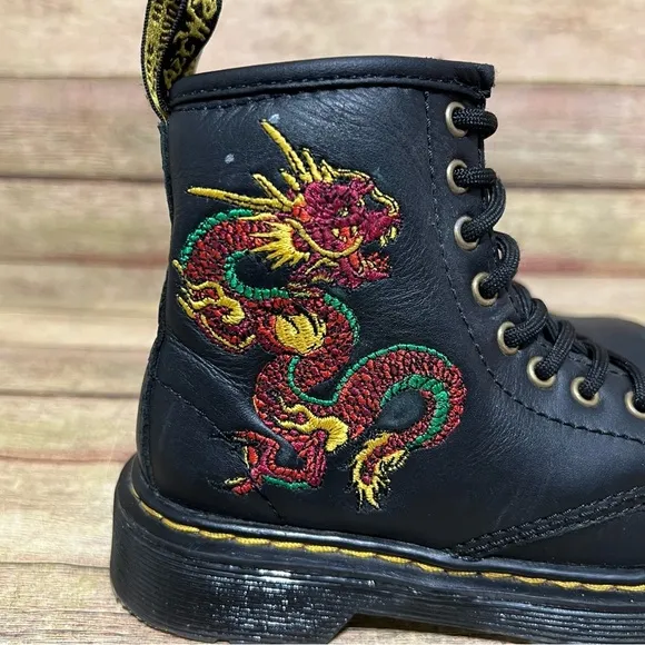 Dr. Martens Black Leather Chinese Dragon Lace Up Boots