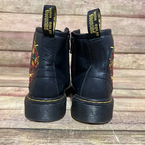 Dr. Martens Black Leather Chinese Dragon Lace Up Boots