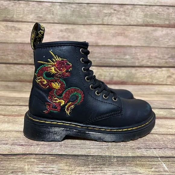 Dr. Martens Black Leather Chinese Dragon Lace Up Boots