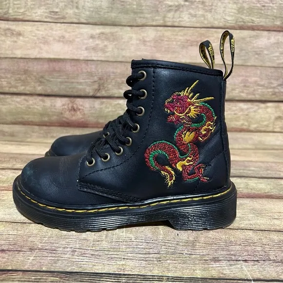 Dr. Martens Black Leather Chinese Dragon Lace Up Boots
