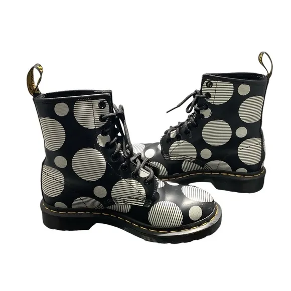 Dr. Martens Black White Polka Dot Lace Up Boots