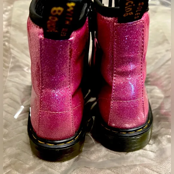 Dr Martens Dark Pink Kids Size US 4 Lace Up 1460 Glitter Boots