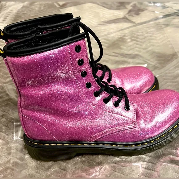 Dr Martens Dark Pink Kids Size US 4 Lace Up 1460 Glitter Boots