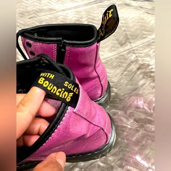 Dr Martens Dark Pink Kids Size US 4 Lace Up 1460 Glitter Boots