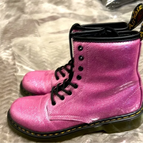Dr Martens Dark Pink Kids Size US 4 Lace Up 1460 Glitter Boots