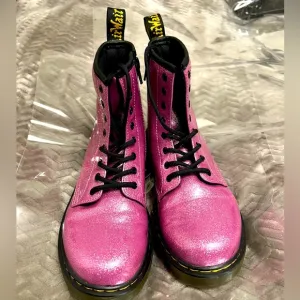 Dr Martens Dark Pink Kids Size US 4 Lace Up 1460 Glitter Boots