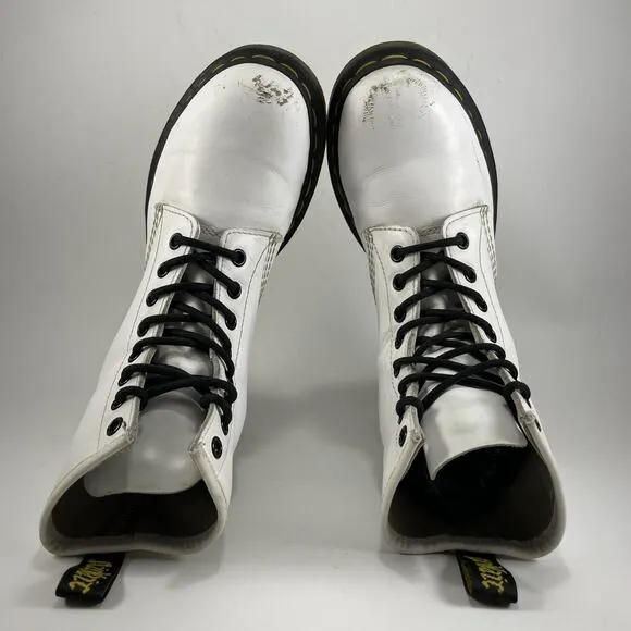 Dr. Martens Doc 1460 W Combat Boots Womens Size 7 White Leather Lace Up 8-Eye