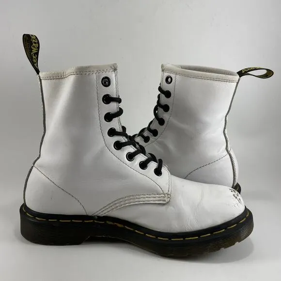 Dr. Martens Doc 1460 W Combat Boots Womens Size 7 White Leather Lace Up 8-Eye