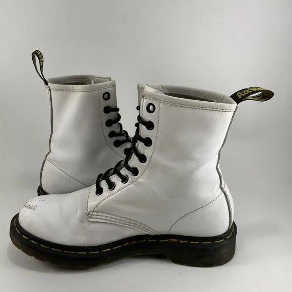 Dr. Martens Doc 1460 W Combat Boots Womens Size 7 White Leather Lace Up 8-Eye