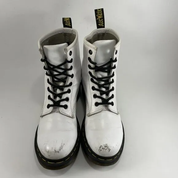 Dr. Martens Doc 1460 W Combat Boots Womens Size 7 White Leather Lace Up 8-Eye