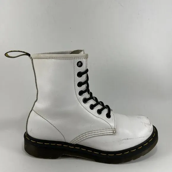 Dr. Martens Doc 1460 W Combat Boots Womens Size 7 White Leather Lace Up 8-Eye