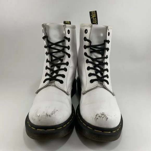Dr. Martens Doc 1460 W Combat Boots Womens Size 7 White Leather Lace Up 8-Eye