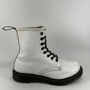 Dr. Martens Doc 1460 W Combat Boots Womens Size 7 White Leather Lace Up 8-Eye