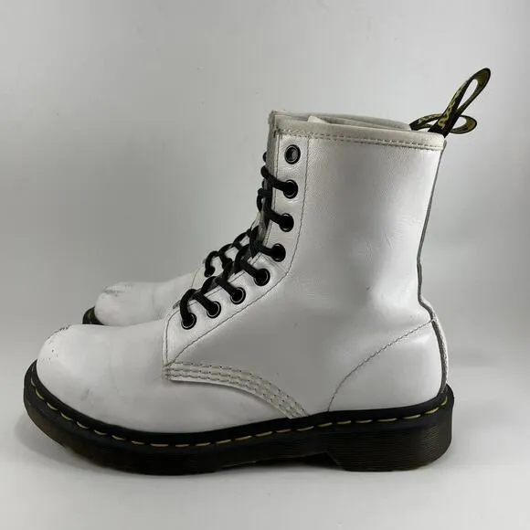 Dr. Martens Doc 1460 W Combat Boots Womens Size 7 White Leather Lace Up 8-Eye