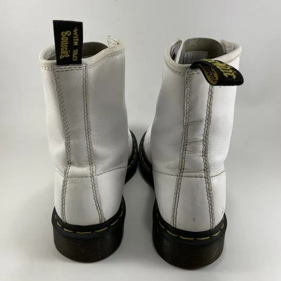 Dr. Martens Doc 1460 W Combat Boots Womens Size 7 White Leather Lace Up 8-Eye