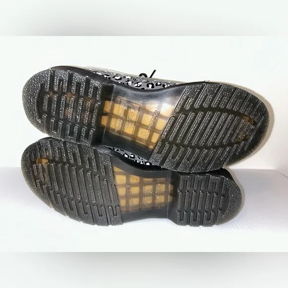 DR MARTENS GUNMETAL 1460 LOUD LEOPARD LEATHER LACE UP SZ 8L NWOT