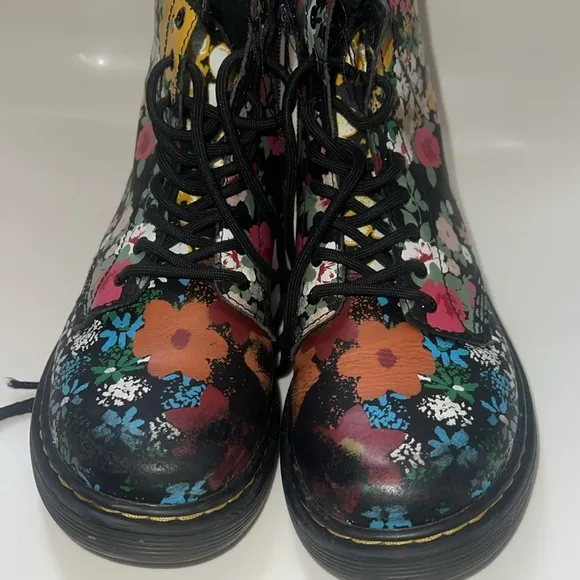 Dr. Martens Junior 1460 Floral Mash Up Leather Lace Up Boots