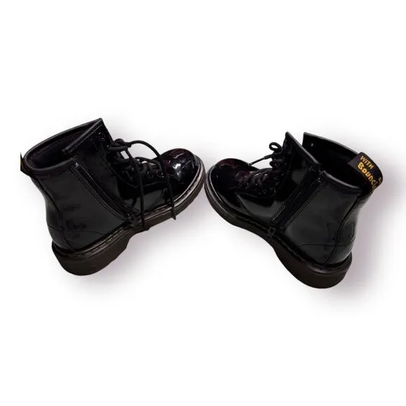 DR MARTENS‎ - Junior 1460 Patent Leather Lace Up Inner Ankle Zipper Boots Size 1