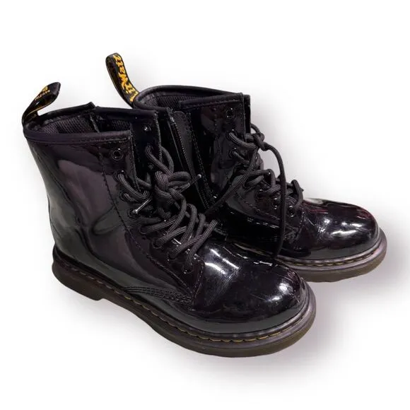 DR MARTENS‎ - Junior 1460 Patent Leather Lace Up Inner Ankle Zipper Boots Size 1