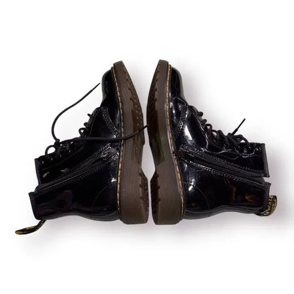 DR MARTENS‎ - Junior 1460 Patent Leather Lace Up Inner Ankle Zipper Boots Size 1