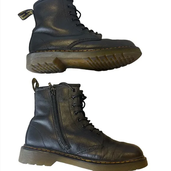 Dr. Martens Lace-Up Zip-Up Black Leather Unisex Kids Boots Size 4M