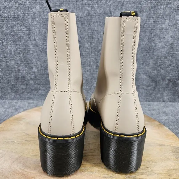 Dr. Martens Leona Women's Size 8 Taupe Leather Platform Lace Up Combat Boots