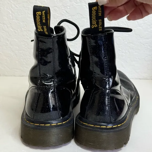 Dr. Martens Luana Lace Up Boots Womens 7 Black Patent Leather Sparkles Glitter
