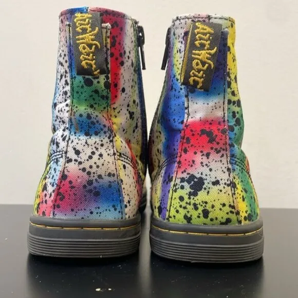 DR MARTENS MARLEY CANVAS BOOTS PAINT SPLATTER RAINBOW zipper lace youth size 3