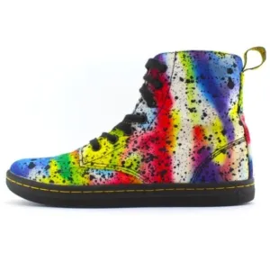 DR MARTENS MARLEY CANVAS BOOTS PAINT SPLATTER RAINBOW zipper lace youth size 3