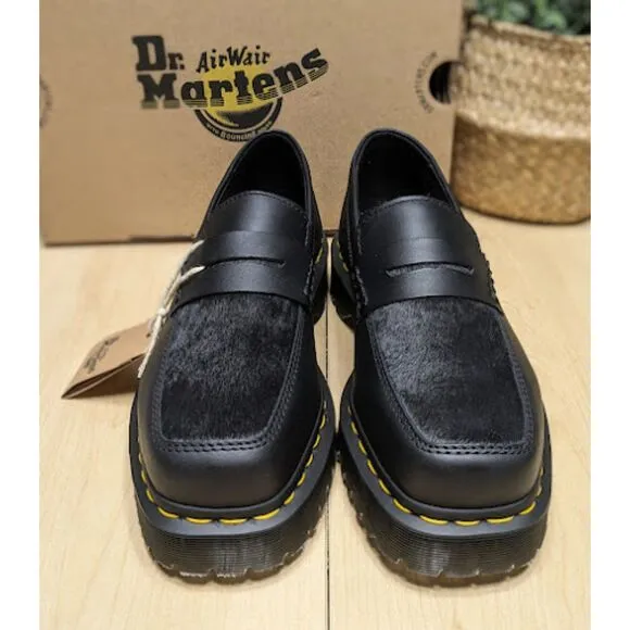 Dr. Martens Penton Bex Square Toe Hair-On &amp; Black Lucido Leather Loafers UK5 NIB
